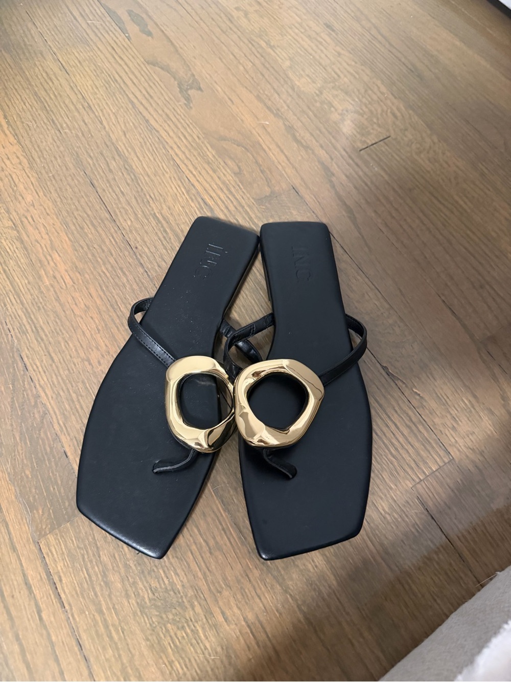 INC International Concepts Black Sandal with Gold Accent